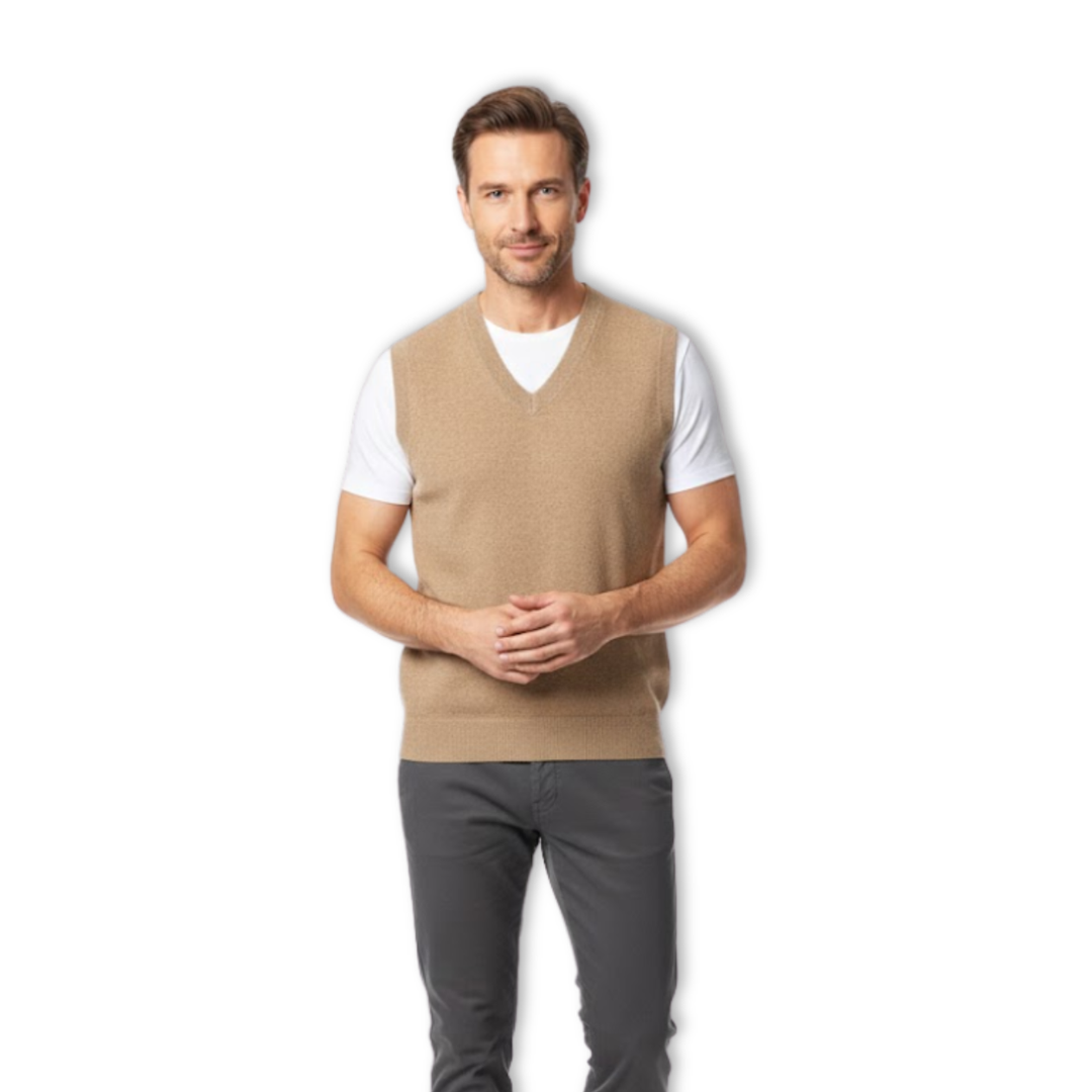 Men's plain sleeveless V-neck sweater vest with ribbed trims