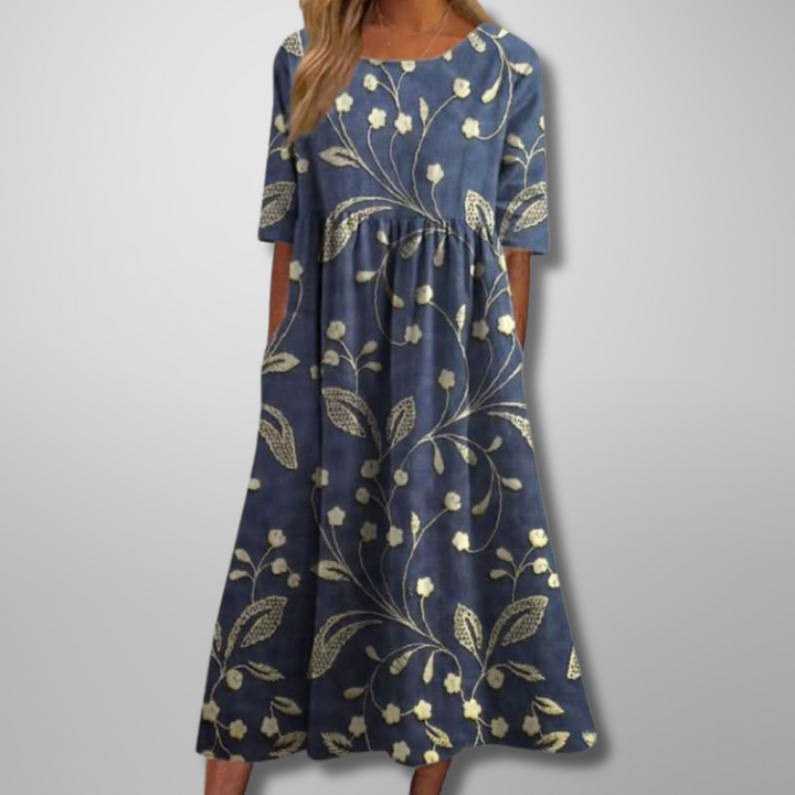 Relaxed Floral Midi Dress in Navy Blue (Almost Sold Out) | Bellmere