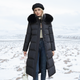 Women's longline quilted winter coat with fur-trim hood
