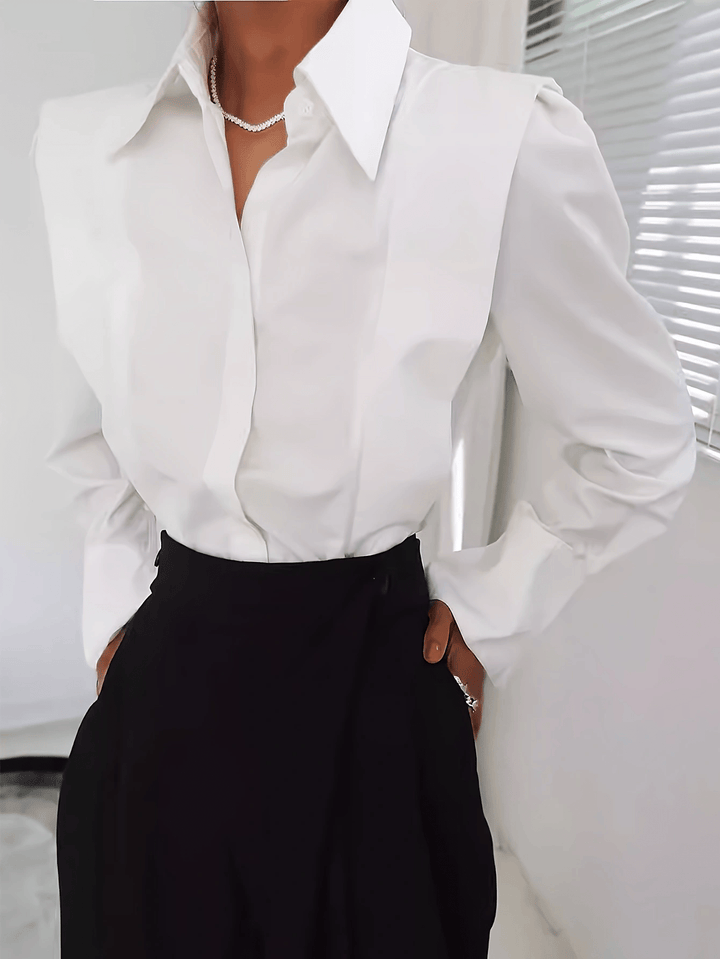 Women's tailored long-sleeve button-up shirt with pointed collar