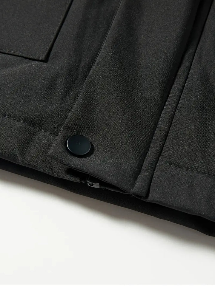 Men's hooded parka jacket with zip front and multiple flap pockets