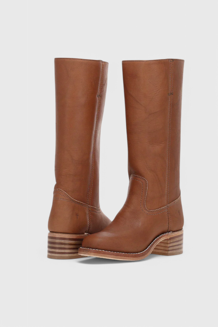 Tall pull-on boots with rounded toes and low block heels