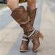 Women's Knee-High Boots - Slouchy Block Heel in Brown | Bellmere
