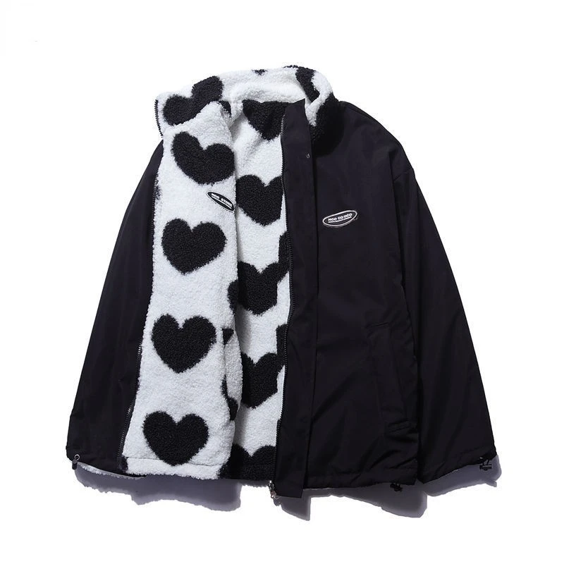 Women's reversible hooded jacket with heart print lining