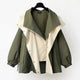 Women's color block windbreaker jacket with layered collar and long sleeves