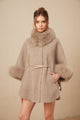 Women's brown cape coat with fur collar, cuffs and belted waist