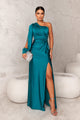 Women's One-Shoulder Maxi Dress in Green - View 4 | Bellmere