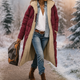 Women's long quilted hooded coat with plush trim