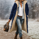 Women's long quilted hooded coat with plush trim