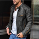 Men's aviator jacket with stand collar, zip pockets and long sleeves