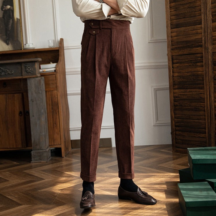 Corduroy pleated wide-leg trousers