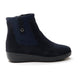 Navy Chelsea ankle boot with elastic side panels and low wedge sole