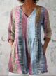 Women's multicolour striped v-neck long blouse with patchwork print