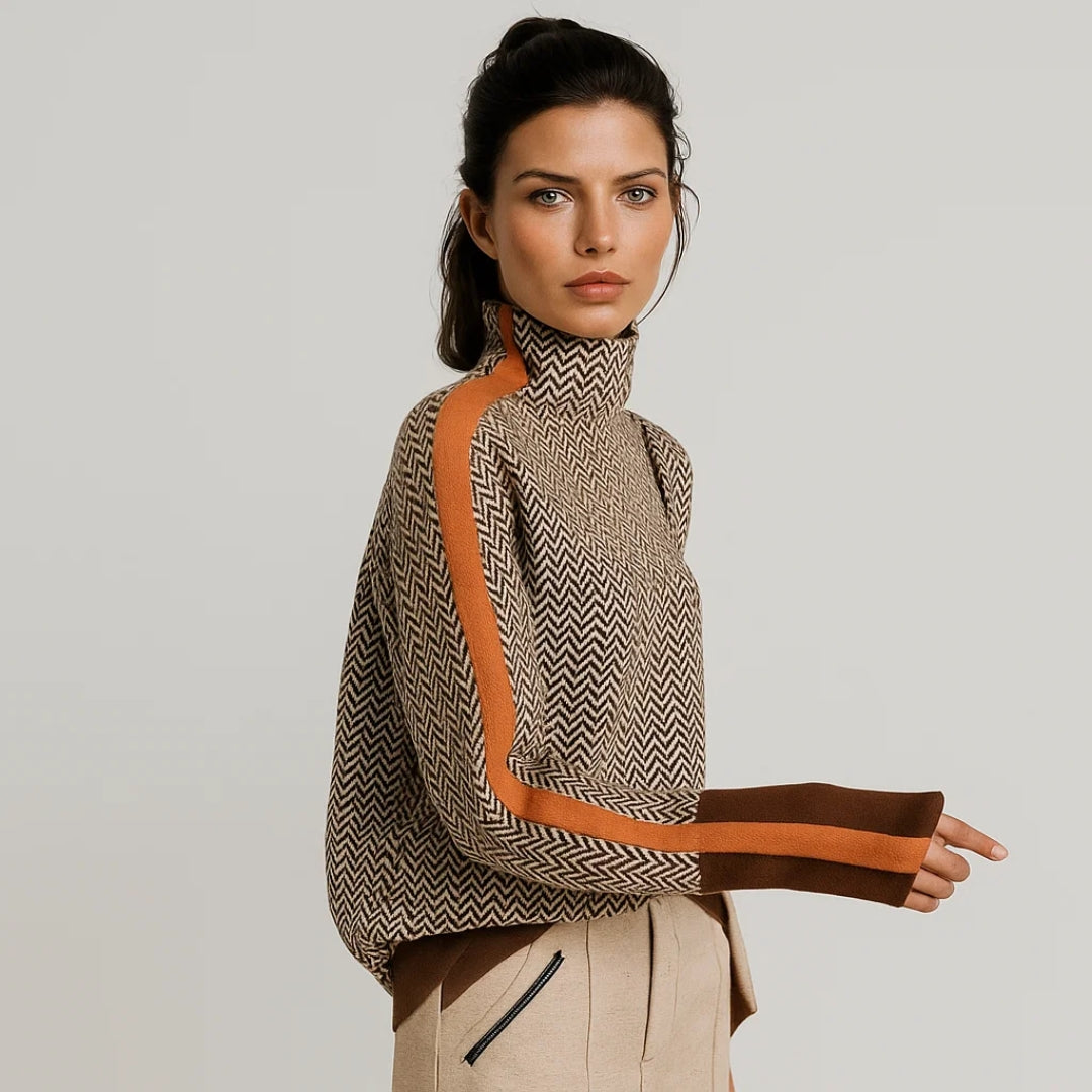 Women's striped high-neck pullover