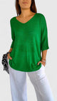 Women's textured V-neck sweater with three-quarter sleeves
