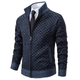Long sleeve zip cardigan with diamond pattern and stand collar