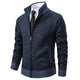 Textured zip cardigan with diamond pattern and ribbed trims