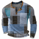 Men's long-sleeve geometric patchwork sweater with button placket