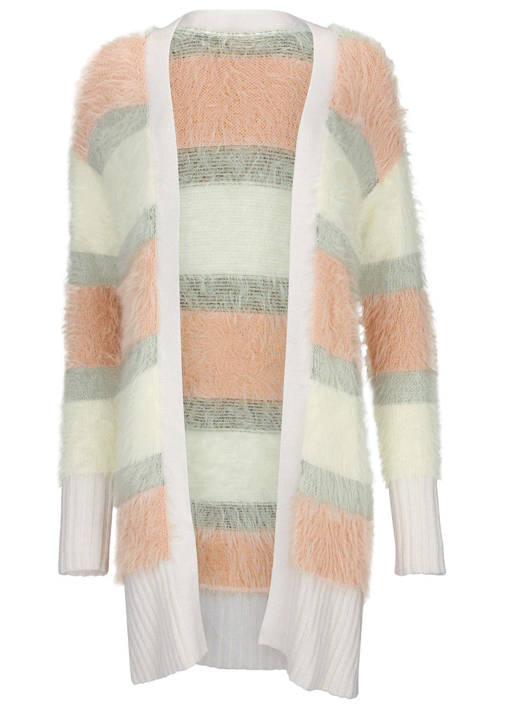 Women's open-front striped longline cardigan with long sleeves