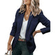 Women's open-front blazer with notched lapels and long sleeves