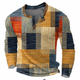 Men's long-sleeve geometric patchwork sweater with button placket