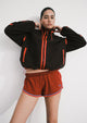 Women's cropped sherpa jacket with hood and bright contrast trim