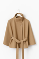 Women's belted cape jacket with high collar and wide sleeves