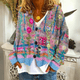 Women's multicoloured floral V-neck button cardigan with long sleeves