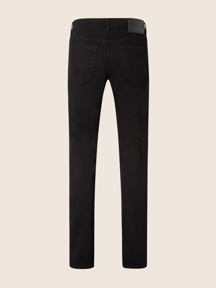 Men's black slim five-pocket jeans with button and zip fly