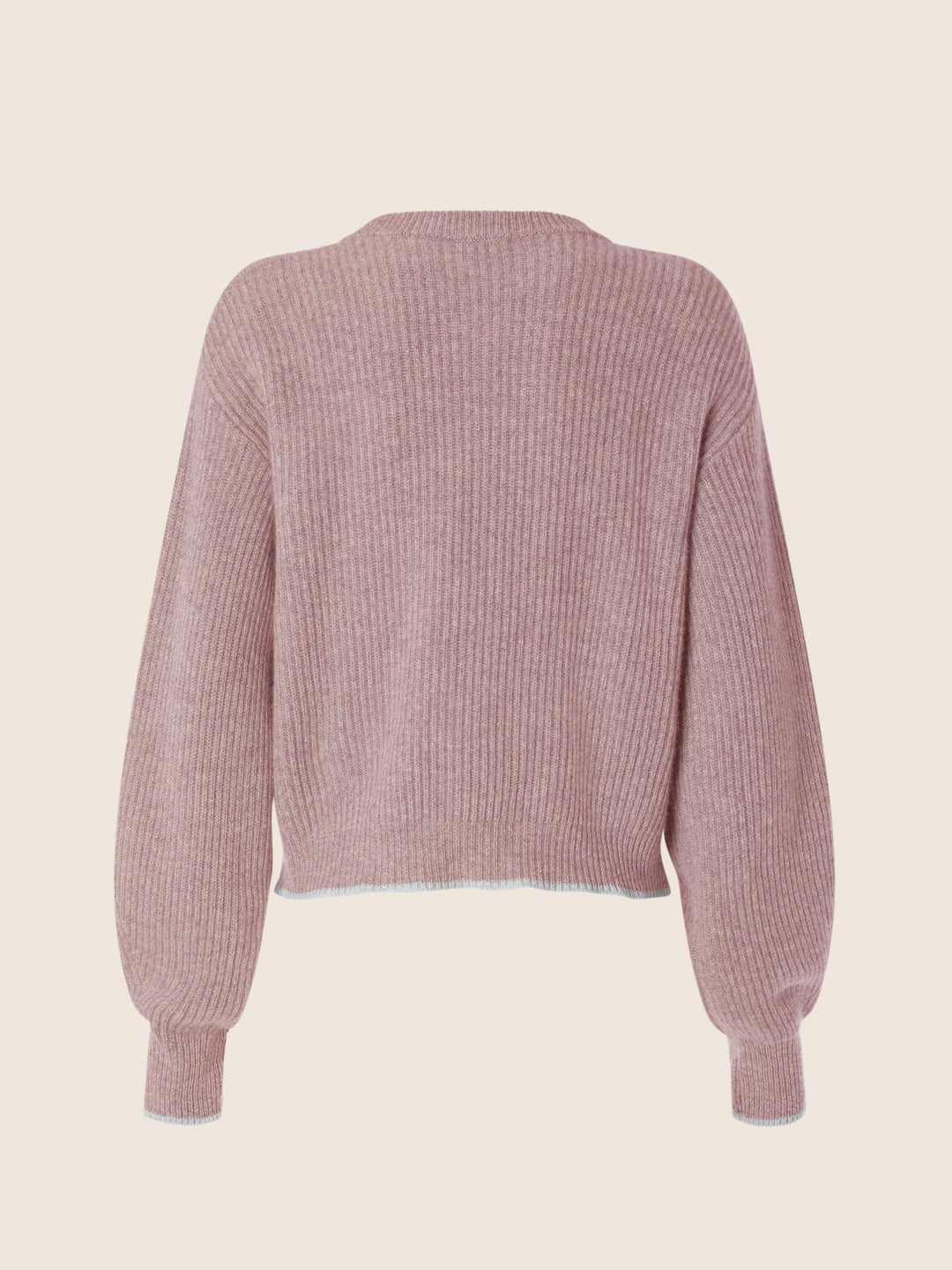 Women's pink ribbed crew neck cropped sweater with long sleeves