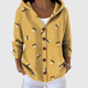 Women's mustard yellow hooded cardigan with bee pattern and button front