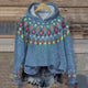 Women's geometric patterned hooded knit hoodie with long sleeves