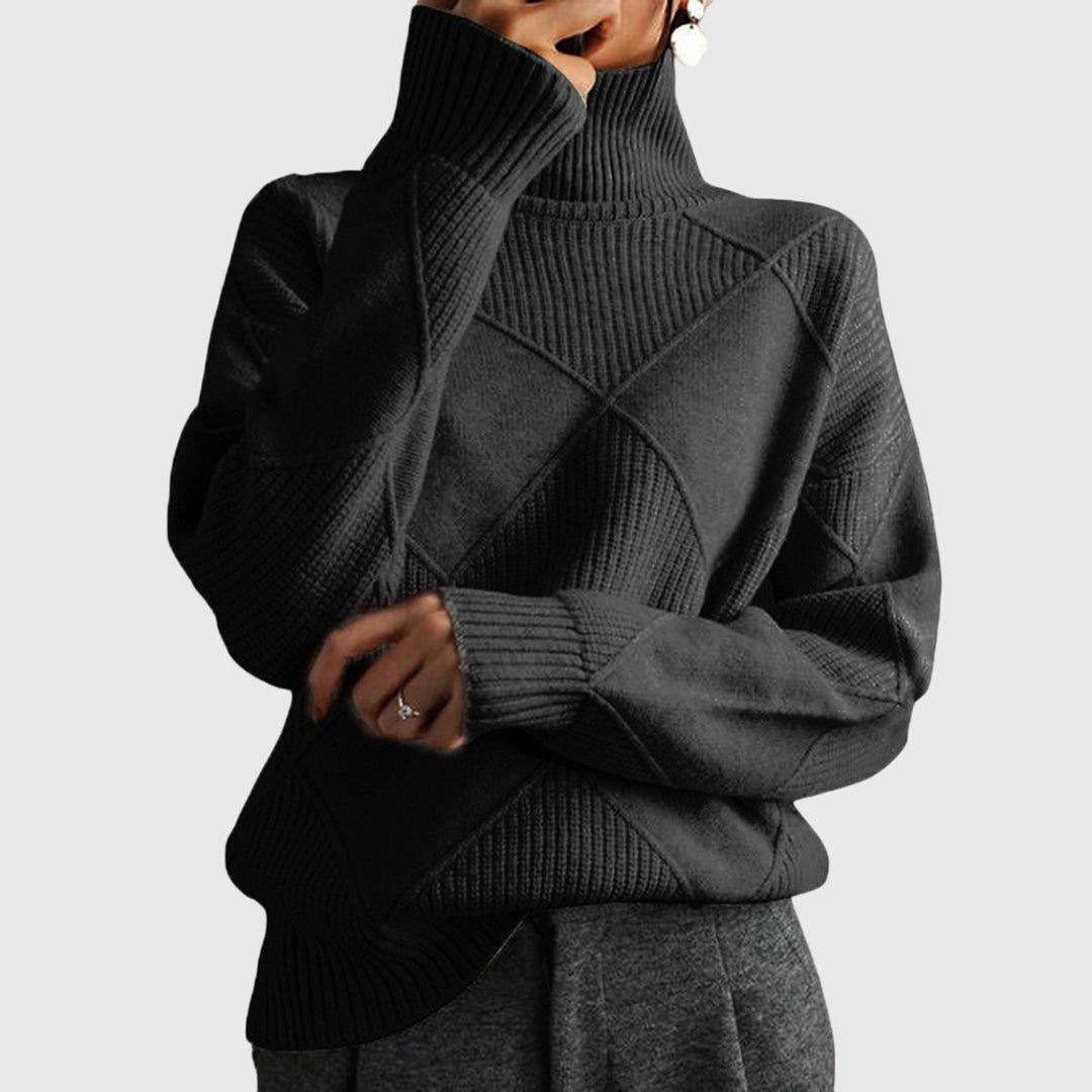 Women's geometric panel turtleneck jumper with long sleeves