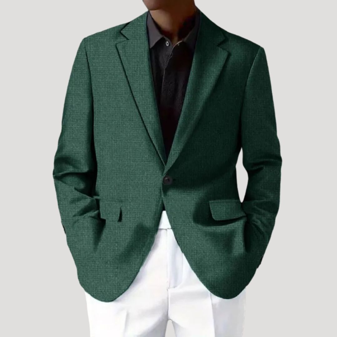 Men's structured casual blazer with notched lapels and flap pockets