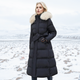 Women's longline quilted winter coat with fur-trim hood
