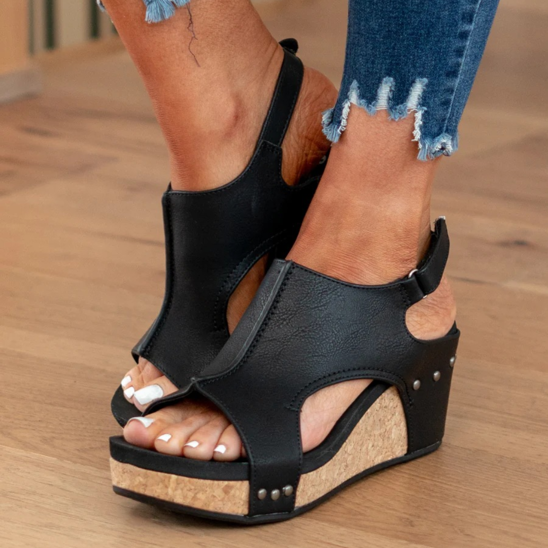 Women's Suede Wedge Sandals in Beige - View 6 | Bellmere