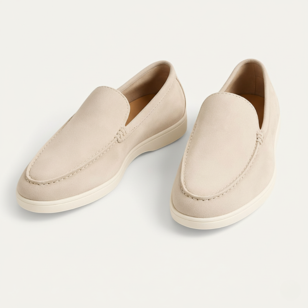 Men's classic slip-on loafers with moc toe stitching and flat soles