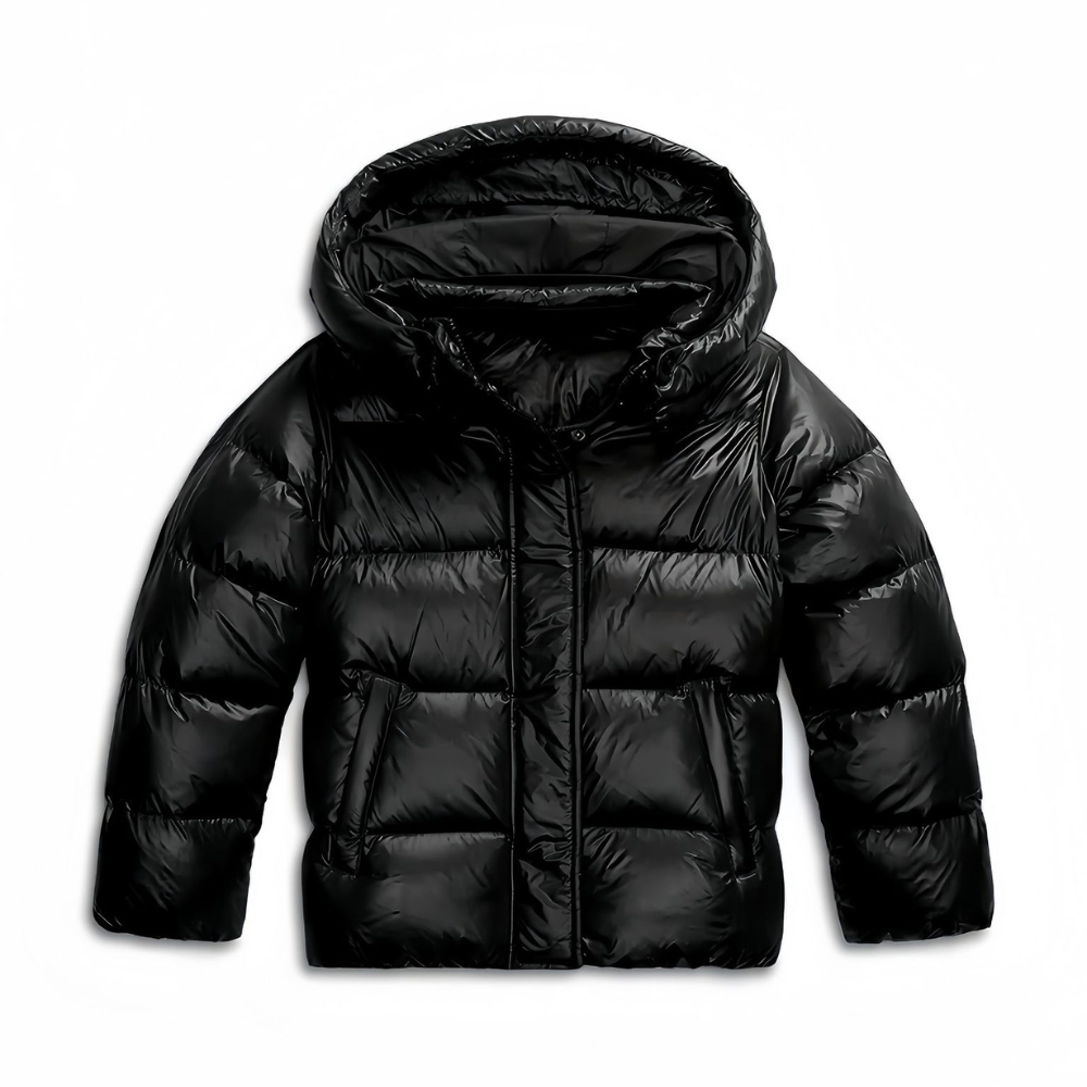 Women's black quilted hooded puffer jacket