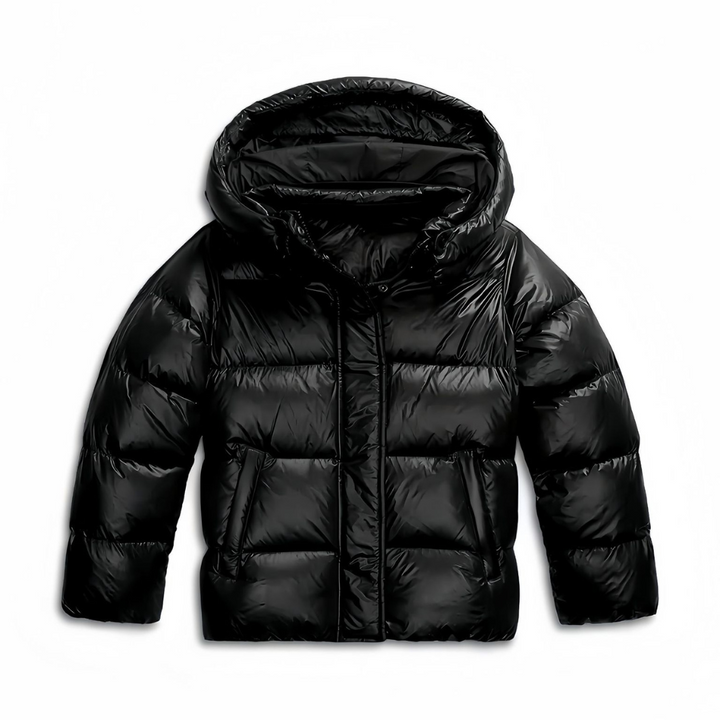Women's black quilted hooded puffer jacket