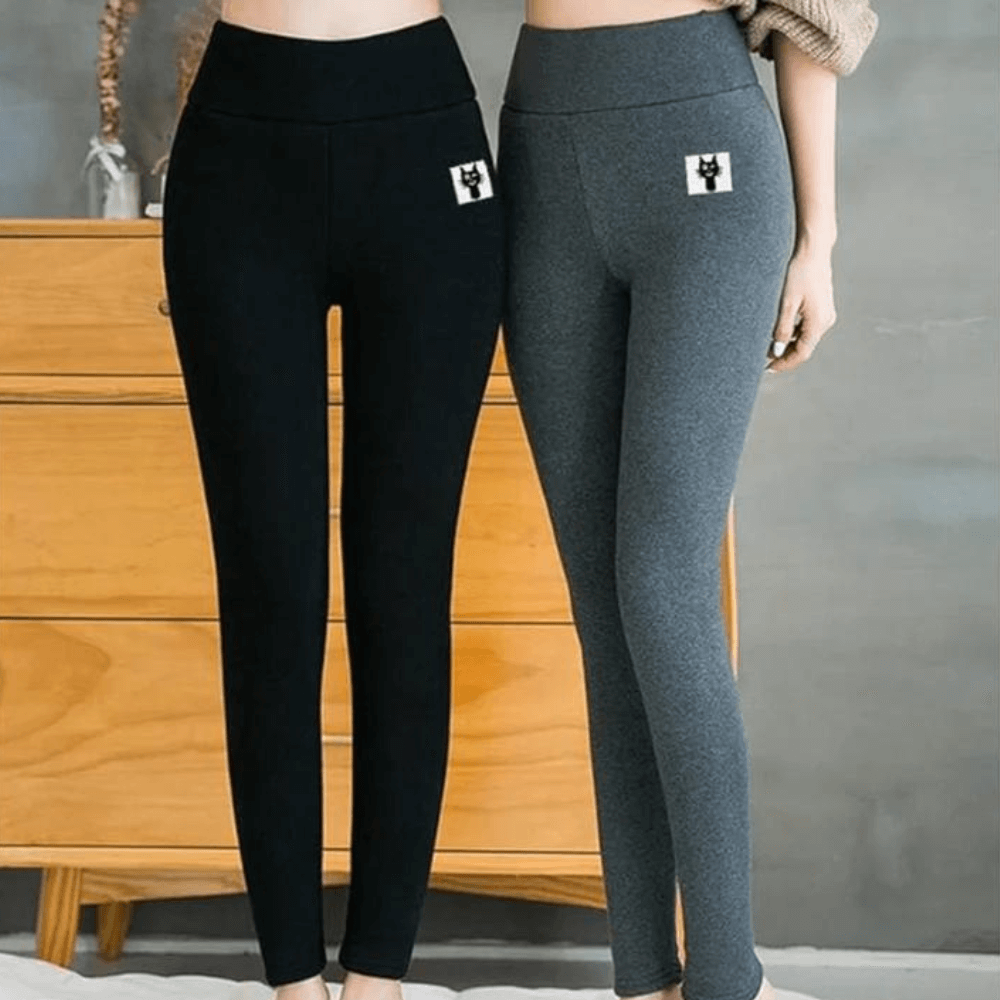 Women's dark fleece-lined leggings with a high waistband