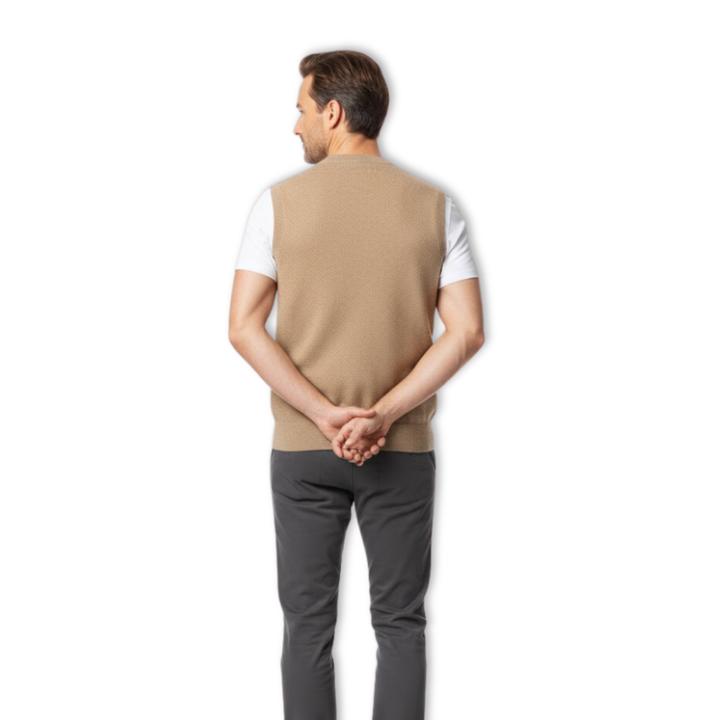 Men's plain sleeveless V-neck sweater vest with ribbed trims