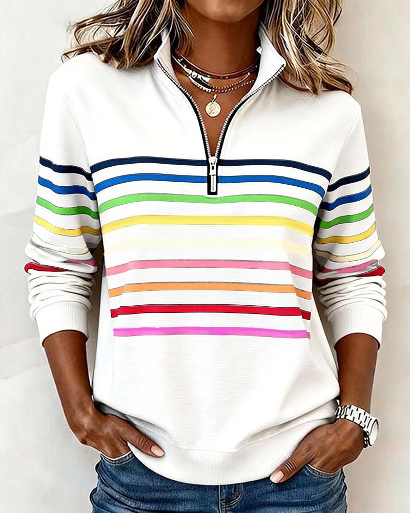 Women's multicoloured striped quarter-zip sweatshirt