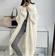 Women's long ribbed knit cardigan with open front and patch pockets
