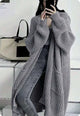 Women's long ribbed knit cardigan with open front and patch pockets