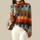 Women's multicolor patchwork turtleneck sweater with long sleeves