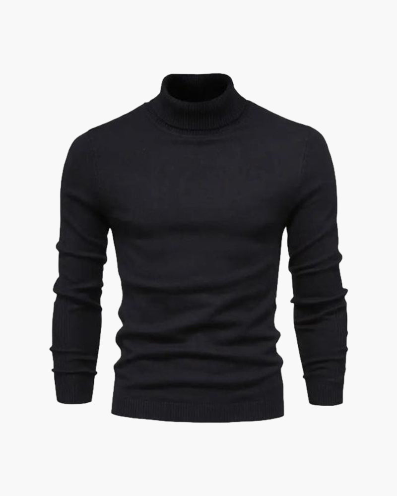 Plain knitted turtleneck sweater with long sleeves