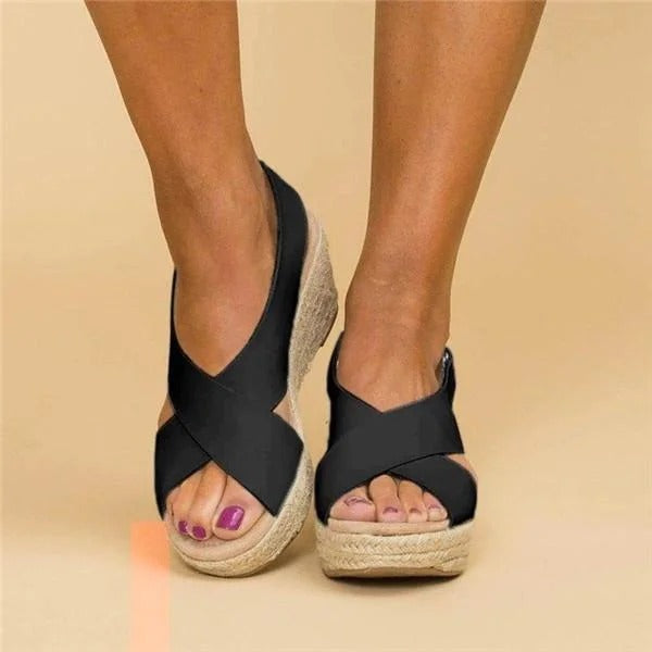 Karlie | Women's Cross Strap Espadrille Wedge Sandals Open Toe