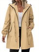 Women's longline hooded raincoat with drawstring waist