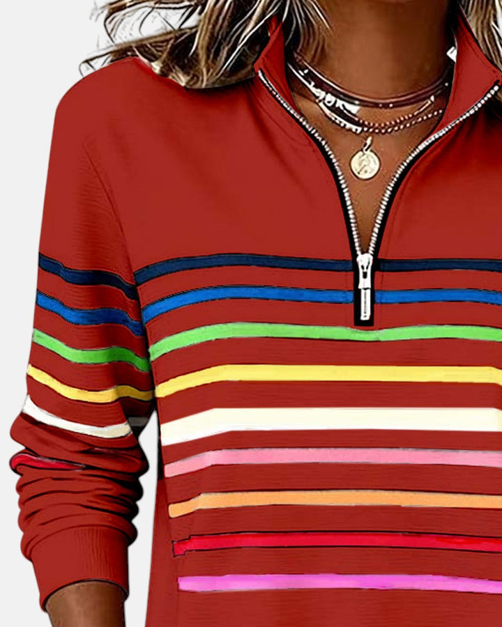 Women's Rainbow Striped Zip Sweatshirt in Gray - View 13 | Bellmere