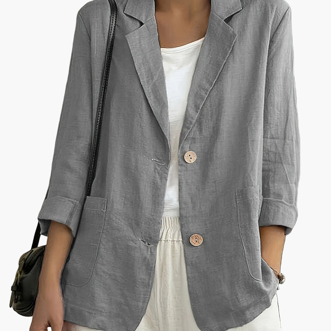 Women's casual blazer with notched lapels and two buttons